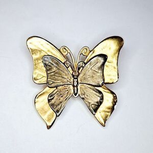 Vintage Signed Premier Designs Gold & Silver Tone Double Butterfly Brooch Pin